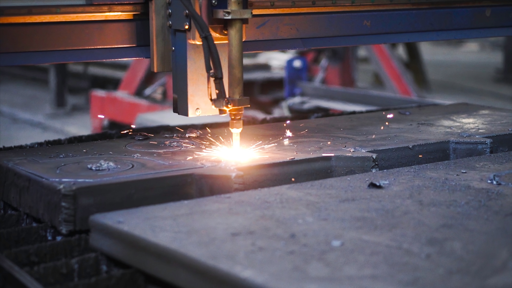 Welding patterns on metal in factory. Clip. Automated machine for welding seams in factory. Factory